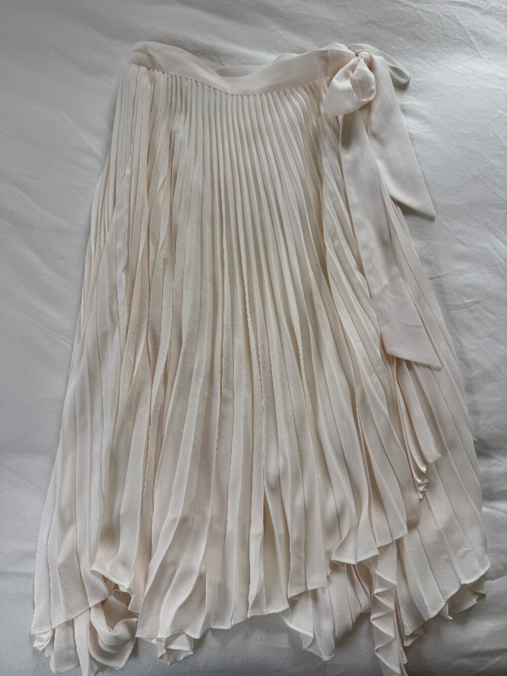 BCBGMAXAZRIA Pleated Wrap Skirt XS Ivory Cream Tie Waist Midi Skirt
